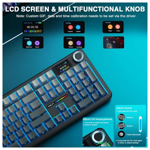 AULA F108 Pro Gradient Gray Zephyr Switch Wireless Keyboard thumbnail 7