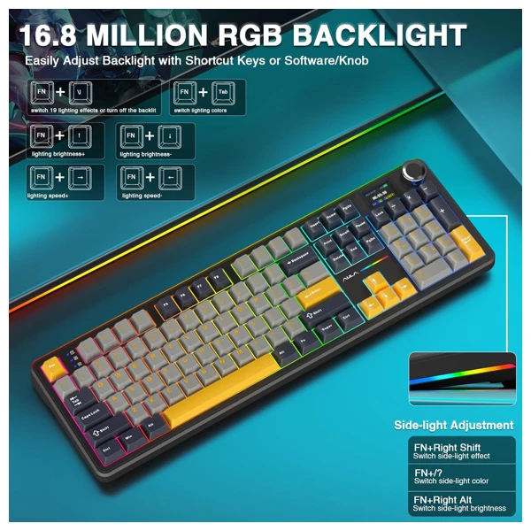 AULA F108 Pro Gray Yellow Reaper Switch Wireless Keyboard thumbnail 9