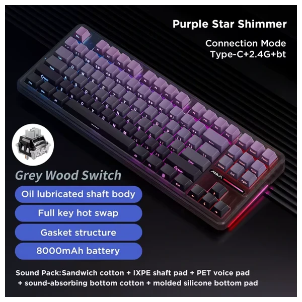 AULA F87 Gradient Purple Mechanical Keyboard thumbnail 3