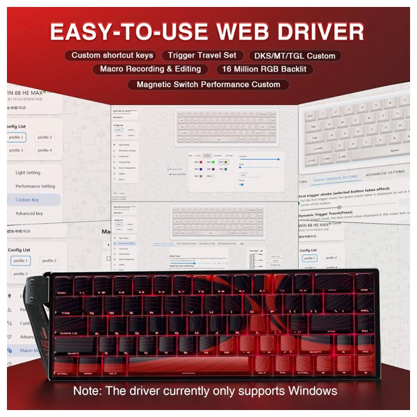 AULA WIN68HE Black/Red Magnetic Switch Keyboard thumbnail 4