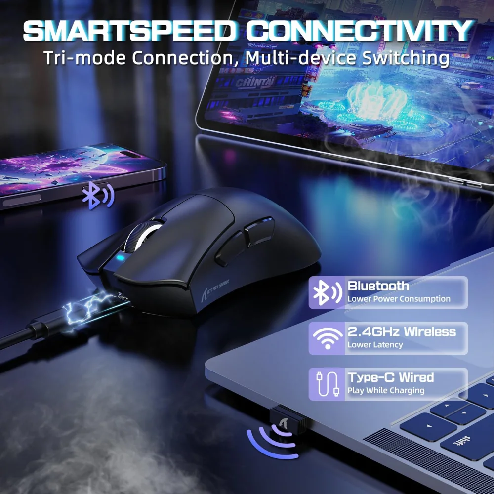 Attack Shark V3PRO UltraLight Black Wireless Gaming Mouse thumbnail 5