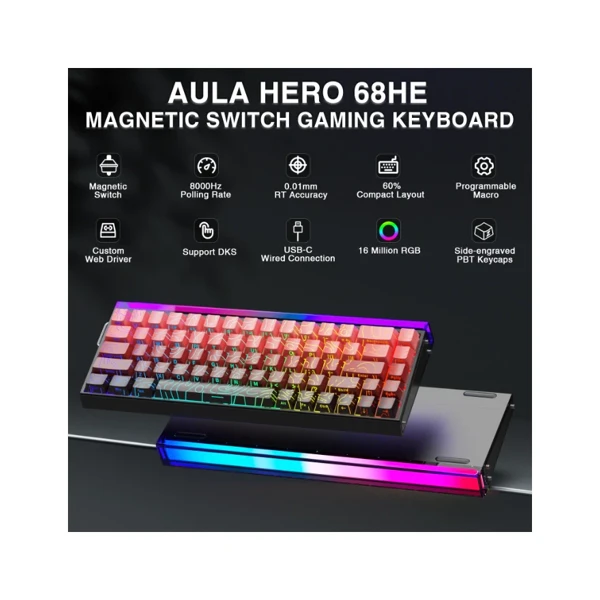 Aula Hero68 He Gradient Black & Red Wired Magnetic Keyboard thumbnail 2
