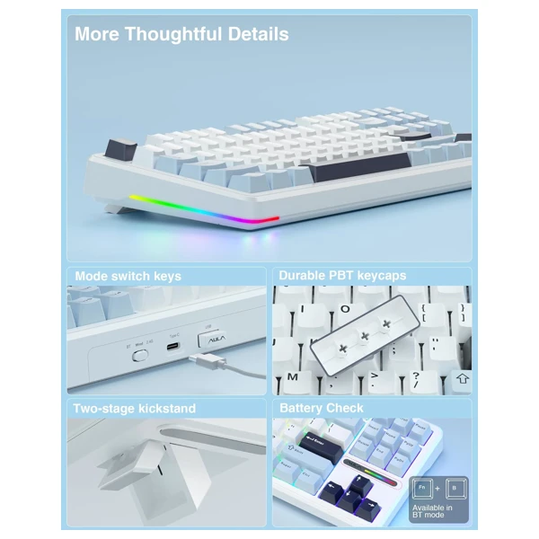 AULA F87 Gasket Gray Wood Switch V3 Mechanical Keyboard thumbnail 2