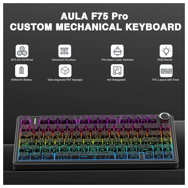 AULA F75 Black Contour Mechanical Keyboard thumbnail 8