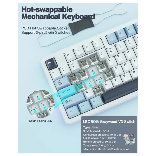 AULA F87 Gasket Gray Wood Switch V3 Mechanical Keyboard thumbnail 5