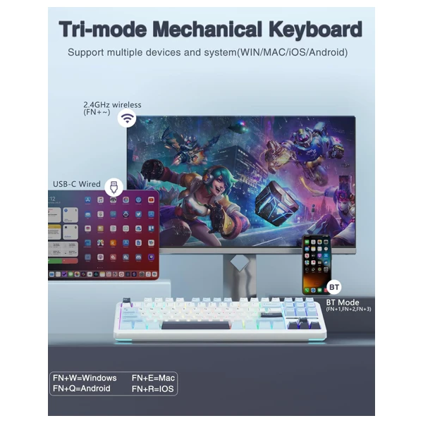 AULA F87 Gasket Gray Wood Switch V3 Mechanical Keyboard thumbnail 6