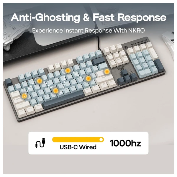 AULA S500 Light Blue Wired Mechanical Gaming Keyboard thumbnail 4