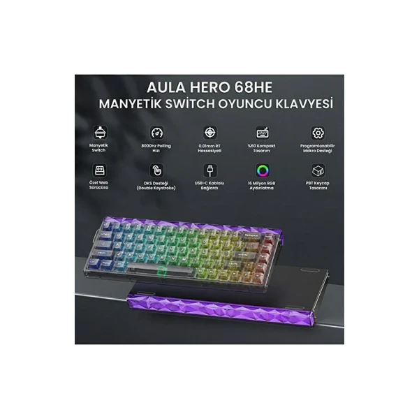 AULA Hero 68 He Black Magnetic Keyboard Jade King Switch thumbnail 3