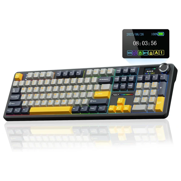 AULA F108 Pro Gray Yellow Reaper Switch Wireless Keyboard thumbnail 2